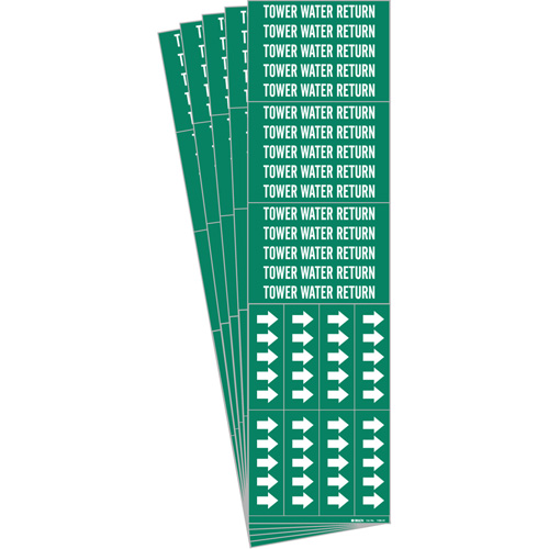 "Tower Water Return" Pipe Markers, Self-Adhesive, 2-1/4" H x 2-3/4" W, White on Green
