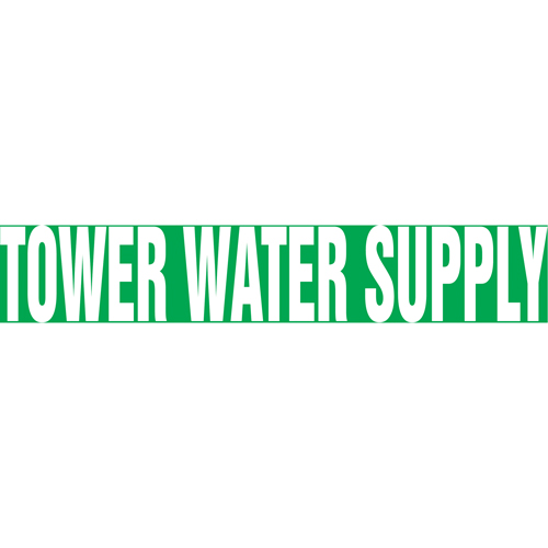 "Tower Water Supply" Pipe Markers, Self-Adhesive, 4" H x 24" W, White on Green