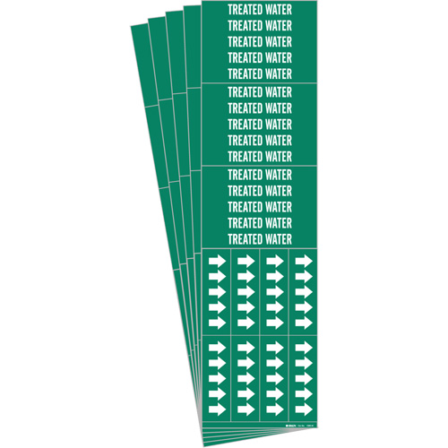 "Treated Water" Pipe Marker, Self-Adhesive, 2-1/4" H x 2-3/4" W, White on Green