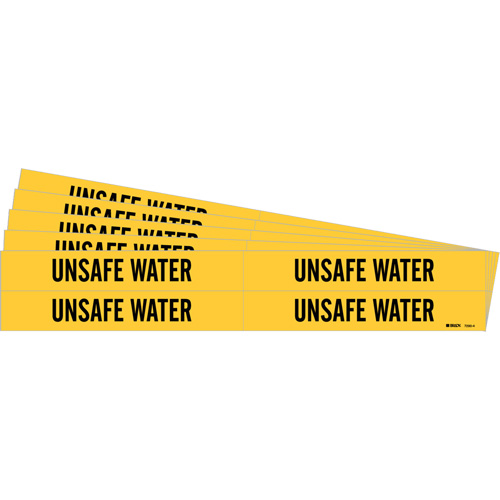 "Unsafe Water" Pipe Markers, Self-Adhesive, 1-1/8" H x 7" W, Black on Yellow