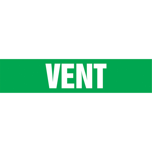 "Vent" Pipe Markers, Self-Adhesive, 4" H x 24" W, White on Green