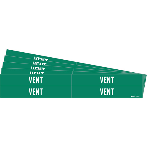 "Vent" Pipe Markers, Self-Adhesive, 1-1/8" H x 7" W, White on Green