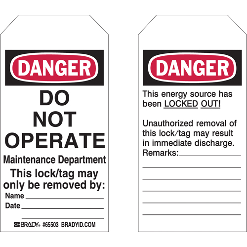 Lockout Tags, Plastic, 3" W x 5-1/2" H, English