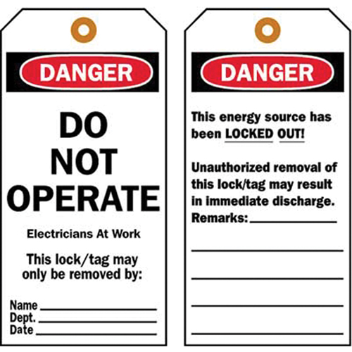 Lockout Tags, Plastic, 3" W x 5-1/2" H, English