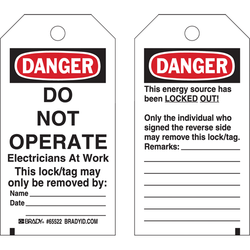Lockout Tags, Plastic, 3" W x 5-1/2" H, English