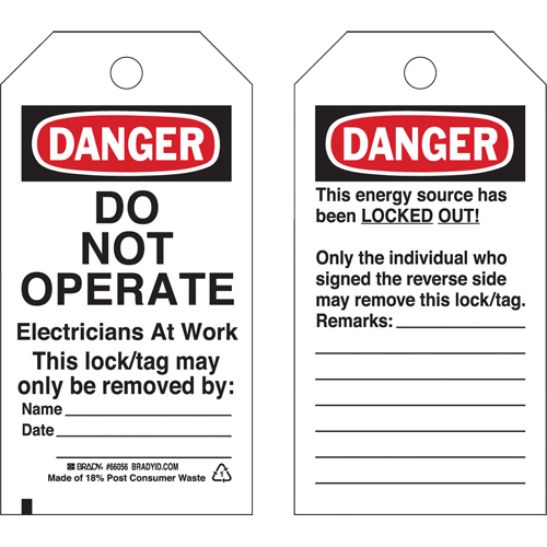 Lockout Tags, Plastic, 3" W x 5-3/4" H, English