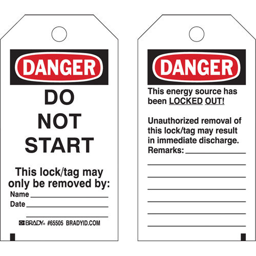 Lockout Tags, Plastic, 3" W x 5-1/2" H, English