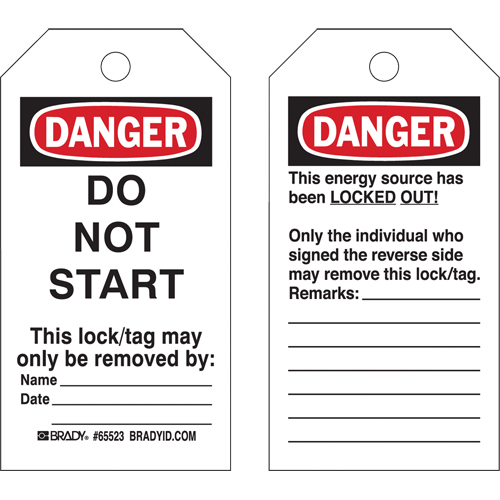 Lockout Tags, Plastic, 3" W x 5-1/2" H, English