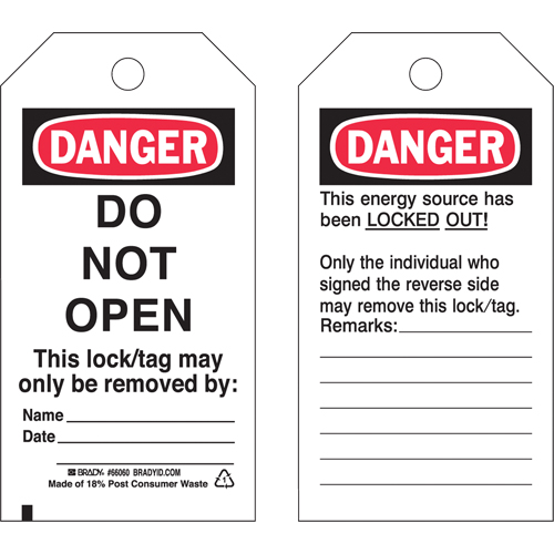 Lockout Tags, Plastic, 3" W x 5-3/4" H, English