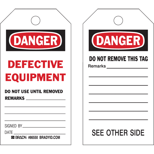 Safety Tags, Plastic, 3" W x 5-3/4" H, English