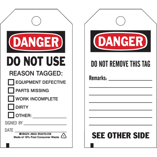 Safety Tags, Plastic, 3" W x 5-3/4" H, English