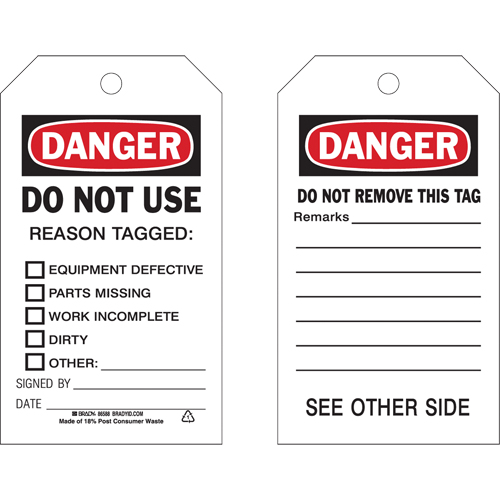 Safety Tags, Plastic, 4" W x 7" H, English