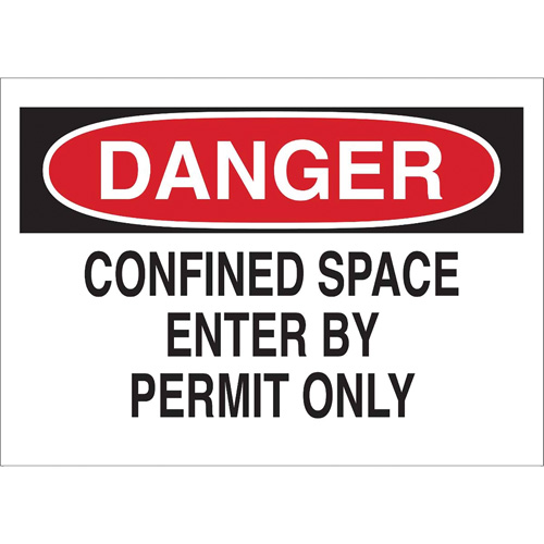 "DANGER Confined Space Enter By Permit Only" Sign, 10" x 14", Polystyrene, English