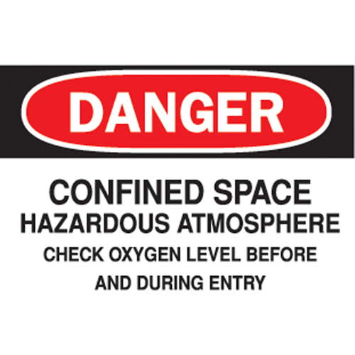 "Confined Space" Sign, 10" x 14", Plastic, English