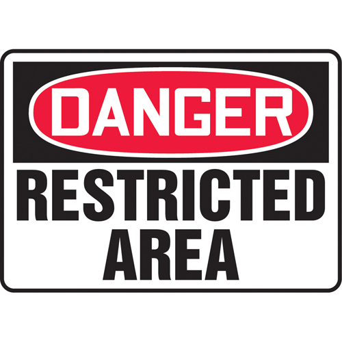 "Restricted Area" Sign, 10" x 14", Plastic, English