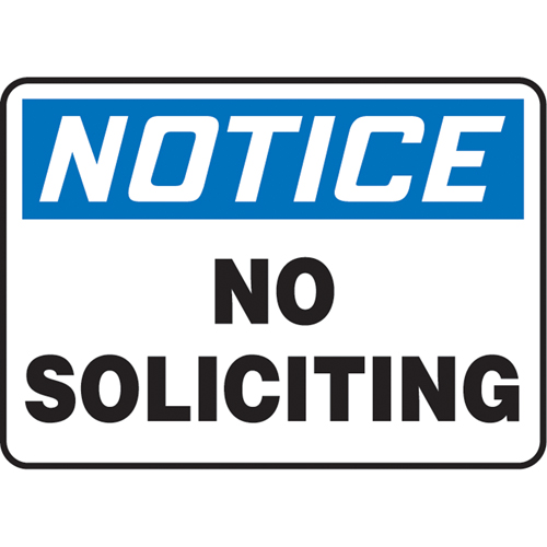 "No Soliciting" Sign, 7" x 10", Plastic, English