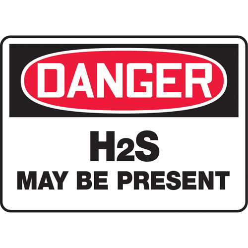 "H2S May Be Present" Sign, 10" x 14", Plastic, English