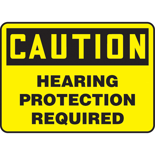 "Hearing Protection Required" Sign, 10" x 7", Plastic, English