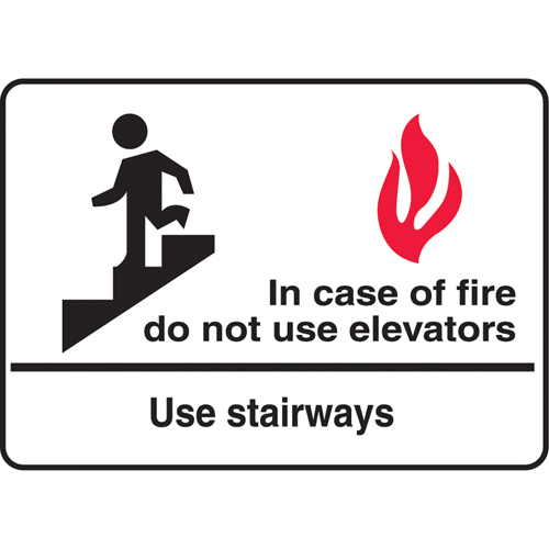 "In Case of Fire Do Not Use Elevators" Sign, 7" x 10", Aluminum, English with Pictogram