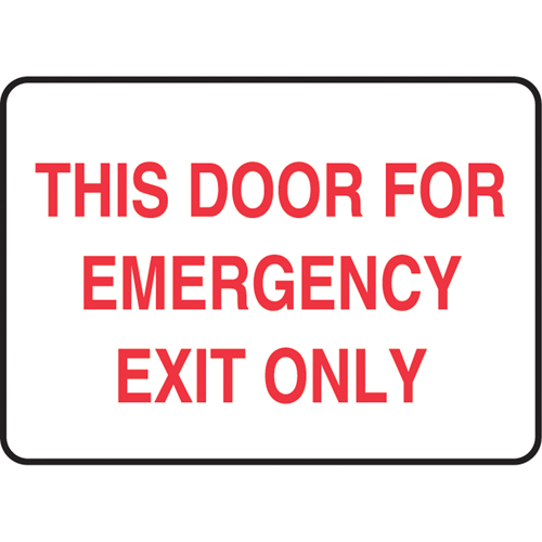"Door For Emergency Exit" Sign, 7" x 10", Plastic, English