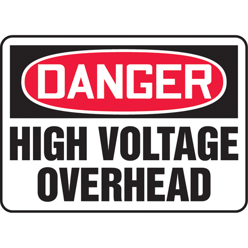 "High Voltage Overhead" Sign, 10" x 14", Aluminum, English