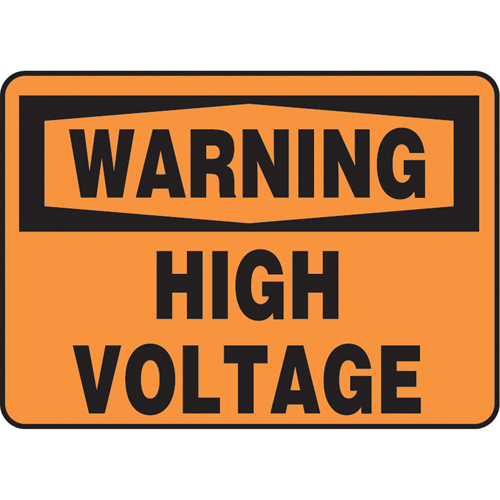 "High Voltage" Sign, 7" x 10", Plastic, English