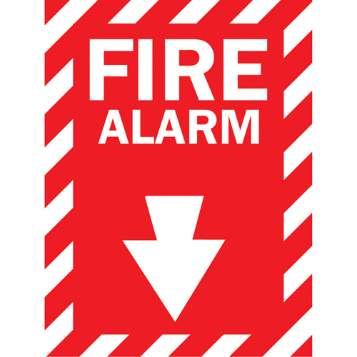 "Fire Alarm" Sign, 14" x 10", Aluminum, English with Pictogram