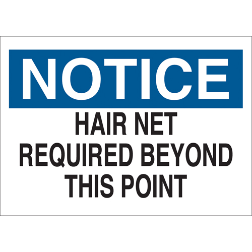 "Hair Net Required" Sign, 10" x 14", Vinyl, English