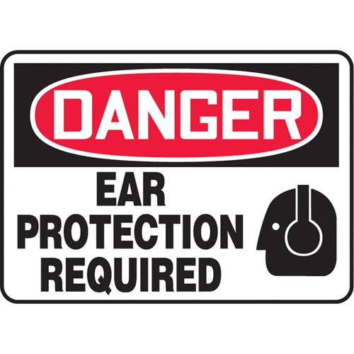 "Ear Protection Required" Sign, 10" x 14", Aluminum, English with Pictogram