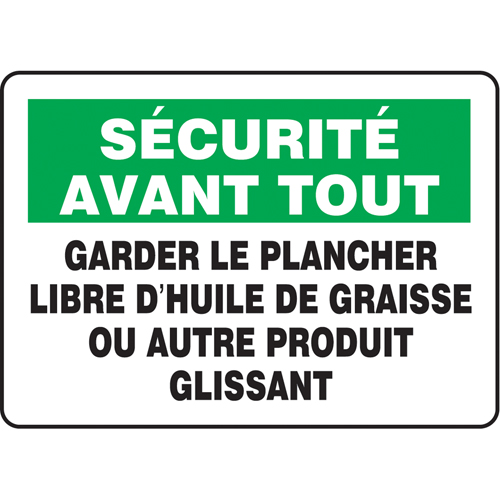 "Garder le plancher libre d'huile" Sign, 10" x 14", Aluminum, French