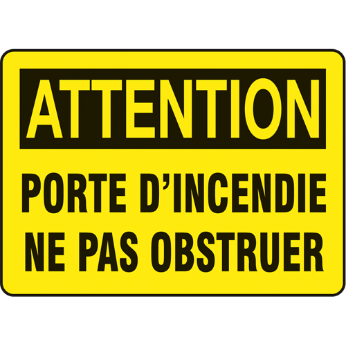 "Porte d'incendie" Sign, 7" x 10", Vinyl, French