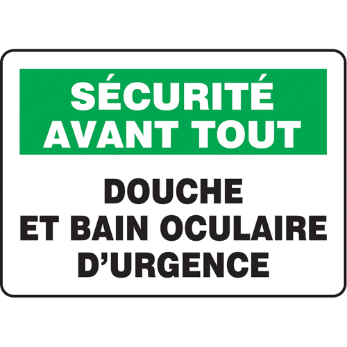 "Douche et bain oculaire d'urgence" Sign, 10" x 14", Vinyl, French