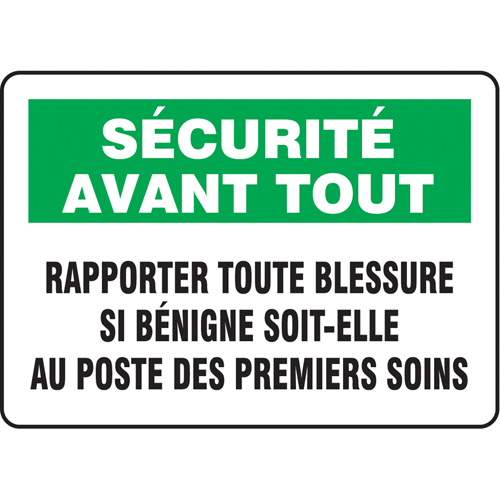 "Rapporter toute blessure" Sign, 7" x 10", Plastic, French