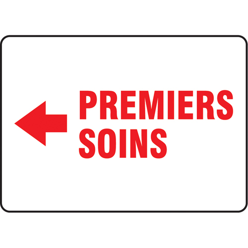 "Premiers Soins" Sign, 10" x 14", Plastic, French with Pictogram