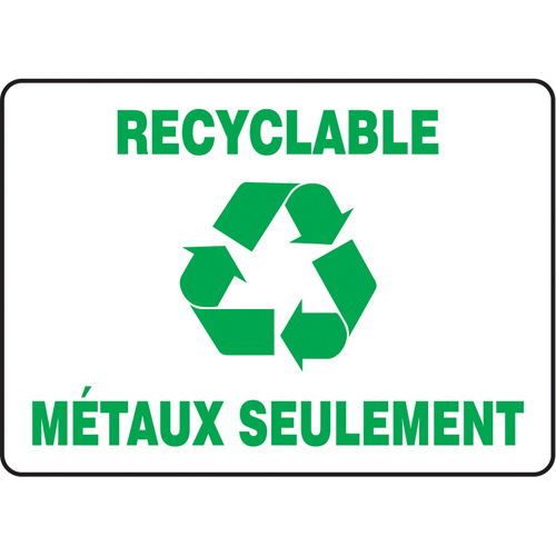 "Recyclable métaux seulement" Sign, 7" x 10", Vinyl, French with Pictogram