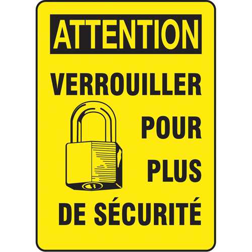 "Verrouiller" Sign, 14" x 10", Vinyl, French with Pictogram