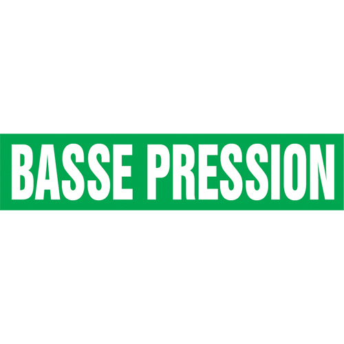 "Basse Pression" Pipe Markers, Self-Adhesive, 2-1/2" H x 12" W, White on Green