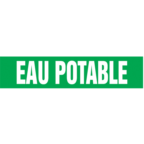 "Eau Potable" Pipe Markers, Self-Adhesive, 2-1/2" H x 12" W, White on Green