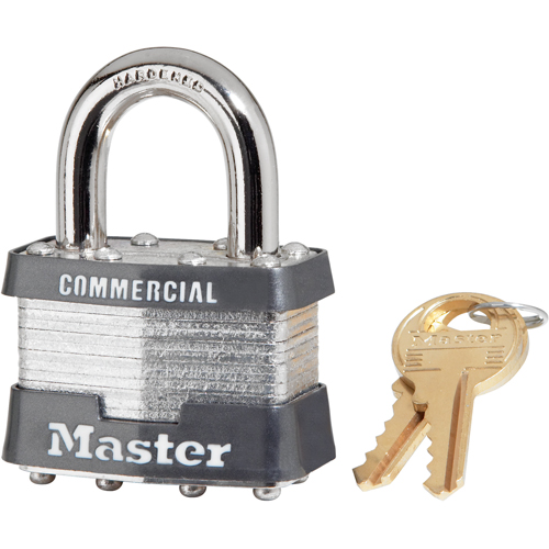 Laminated Padlock, Silver, Keyed Alike, Laminated Steel, 1-9/16" Width
