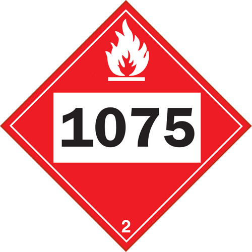 1075 Liquefied Petroleum Flammable Gas TDG Placard, Plastic
