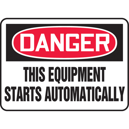 "Starts Automatically" Sign, 10" x 14", Vinyl, English