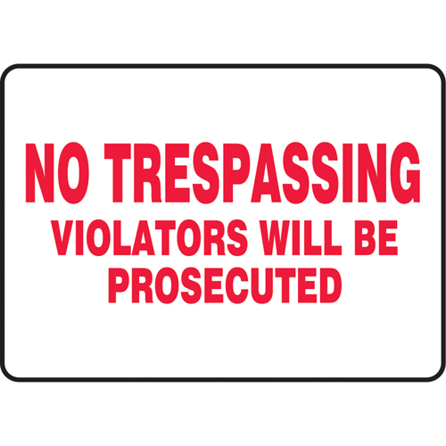 "No Trespassing" Sign, 10" x 14", Plastic, English