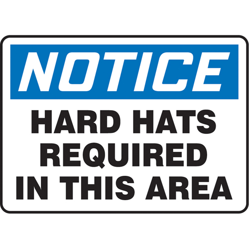 "Hard Hats Required" Sign, 10" x 14", Aluminum, English