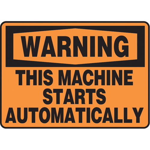 "Starts Automatically" Sign, 10" x 14", Aluminum, English