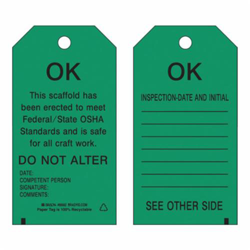 Scaffold Safety Tags, Polyester, 3" W x 5-3/4" H, English