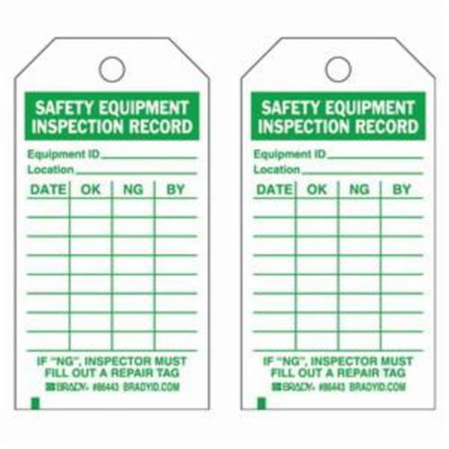 Safety Inspection Record Tags, Polyester, 3" W x 5-3/4" H, English