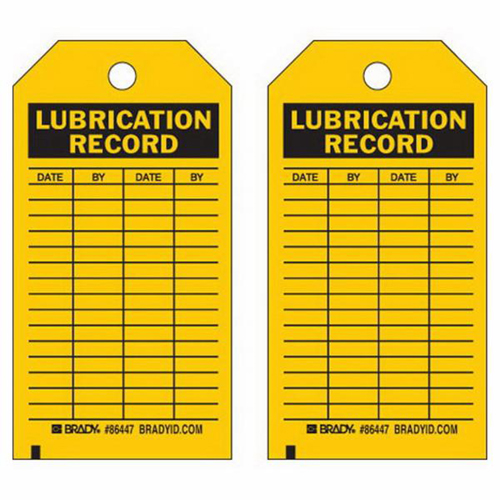 Lubrication Record Tags, Polyester, 3" W x 5-3/4" H, English