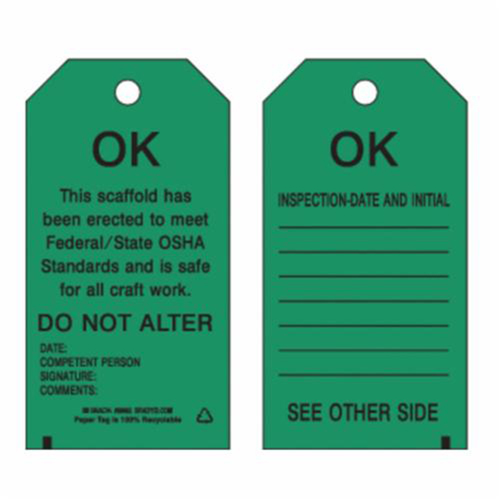 Scaffold Safety Tags, Paper, 3" W x 5-3/4" H, English