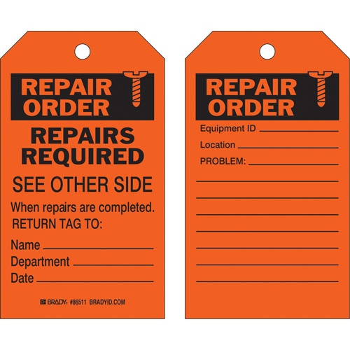 Safety Repair Tag, Polyester, 4" W x 7" H, English