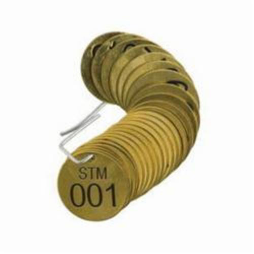 Numbered "STM" Valve Tags, # 001-025, Brass, 1.5" dia